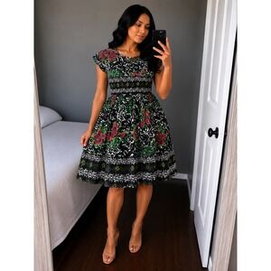 Only Necessities Womens 1X Multicolored Floral Tribal V-Neck Empire Waist Dress